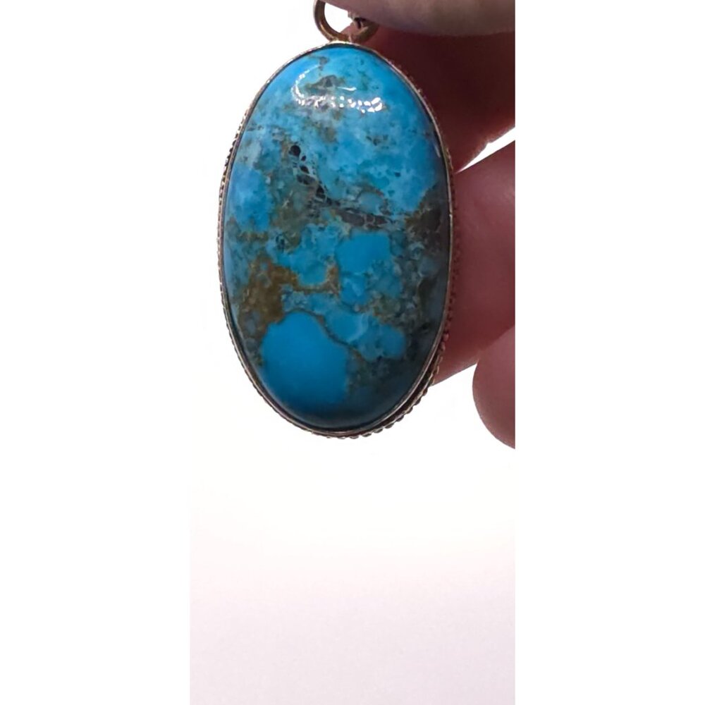 Sterling Silver 925 Pendant With Oval Turquoise Stone - Picture 6 of 7